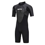 ZCCO Neoprenanzüge Herren 3 mm Premium Neopren, Rückenreißverschluss, kurzärmeliger Taucheranzug für Spearfishing,Surfen,SchnorchelnKanufahren, Taucheranzüge (Schwarz, XL)