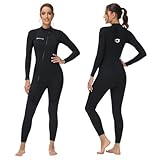 Owntop Damen Neoprenanzug 3/2mm - Vorderer Reißverschluss Voll Tauchanzüge, Stretch Pro Neopren-Nassanzug Thermische Volle Länge Tauchhaut zum Surfen Schnorcheln, Damen Schwarz L