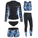 RWHXN Damen Neoprenanzug, 5 Teiliges Set UV-Schutz Surfanzug, Langarm Sommer Sportlicher Elastischer Tauchanzug, Split-Badeanzug für Surf Schnorchel Kajak-3XL(76-80kg)-Frauen